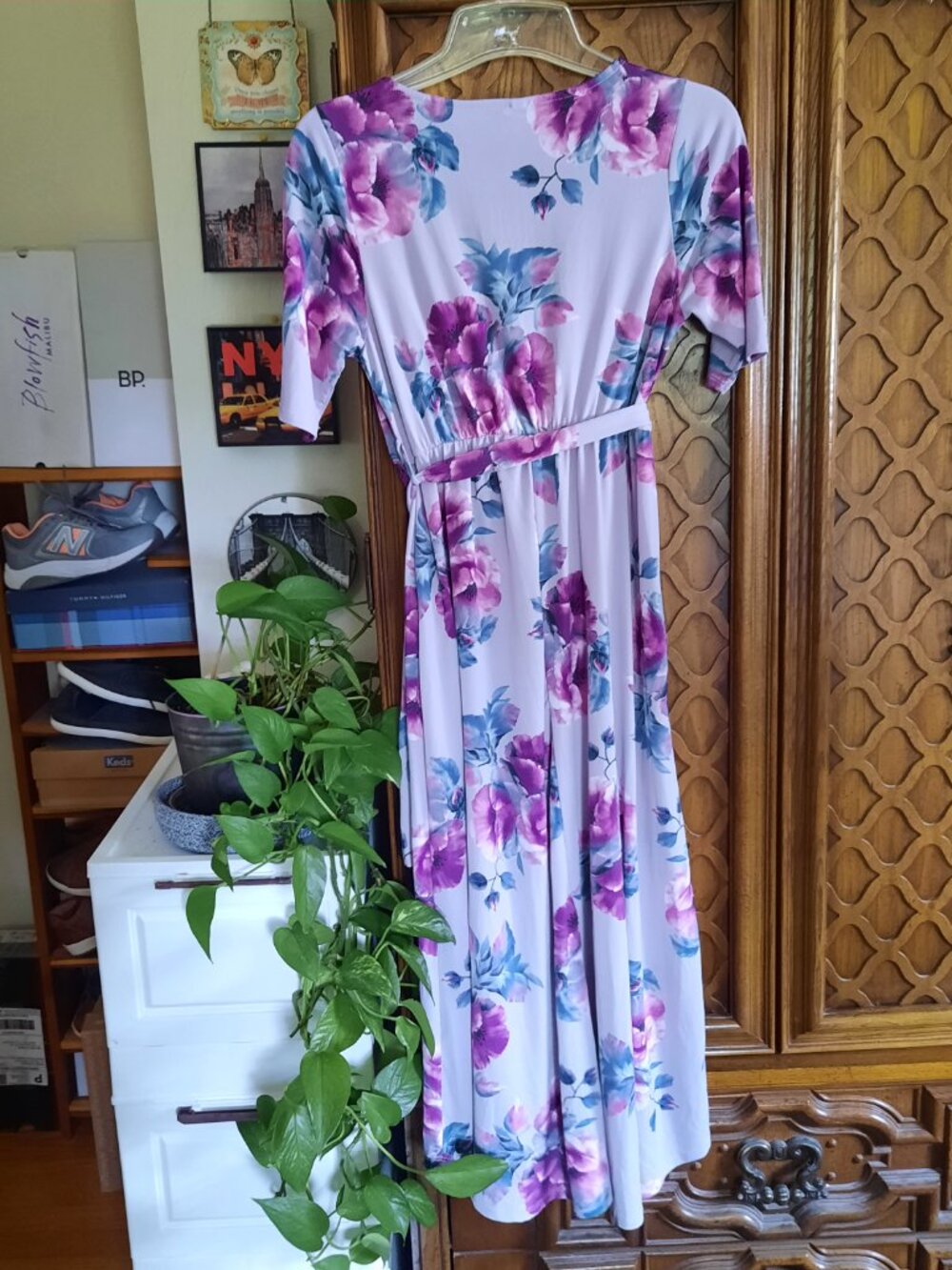 Floral High Low Faux Wrap Maternity & Nursing Dress - Lavender Size M - Picture 11 of 16